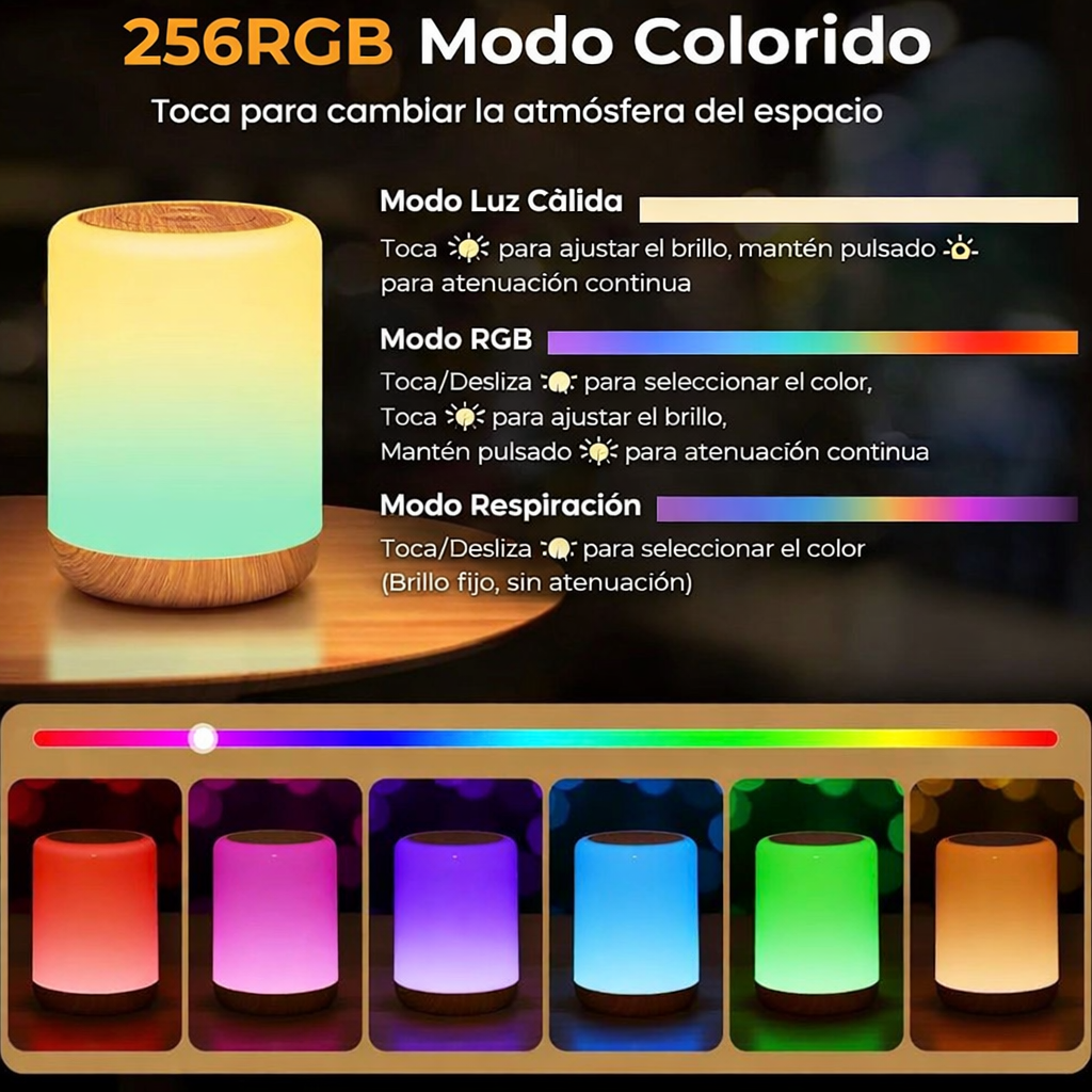 FOMIHEARD – Lámpara de mesita de noche táctil regulable 256 RGB
